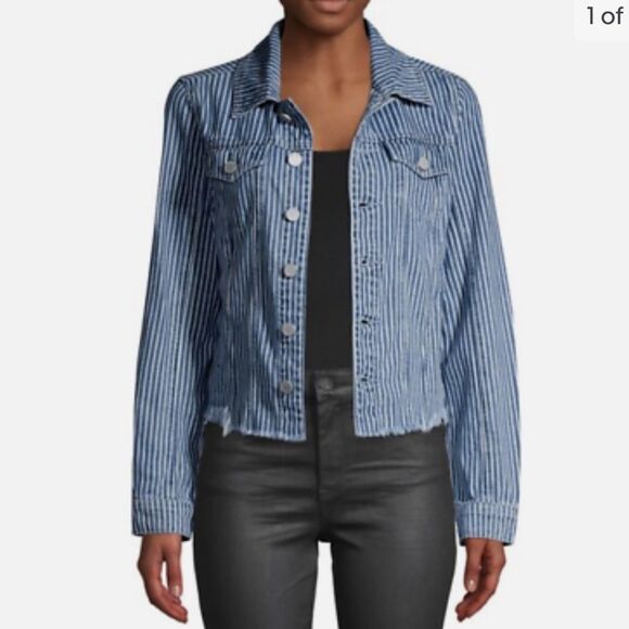 BlankNYC | Pale Rails Raw Edge Striped Jacket | Size Small - Picture 4 of 8